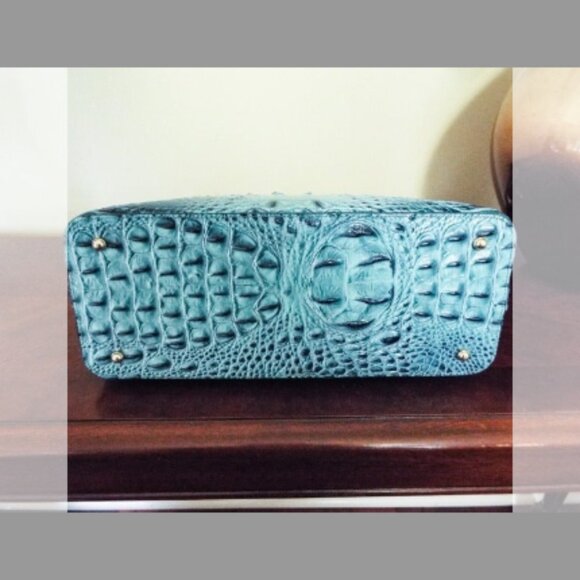 BRAHMIN LARGE DUXBURY CROC EMBOSSSED LEATHER HANDBAG IN BOTTLE BLUE - LIKE NEW!! - Picture 5 of 6